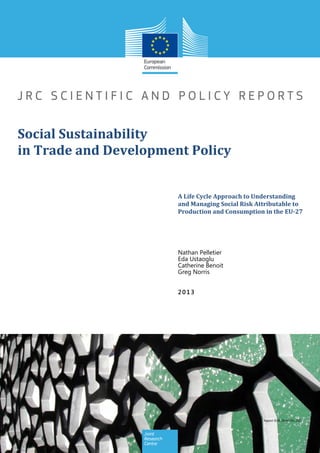 Social Sustainability
in Trade and Development Policy
A Life Cycle Approach to Understanding
and Managing Social Risk Attributable to
Production and Consumption in the EU-27

Nathan Pelletier
Eda Ustaoglu
Catherine Benoit
Greg Norris
2013

Report EUR 26483 EN 2013

 