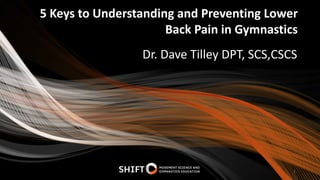 5 Keys to Understanding and Preventing Lower
Back Pain in Gymnastics
Dr. Dave Tilley DPT, SCS,CSCS
1
 