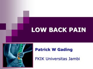 LOW BACK PAIN
Patrick W Gading
FKIK Universitas Jambi
 