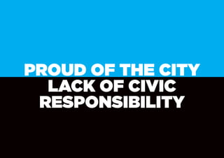 PROUD OF THE CITY
  LACK OF CIVIC
 RESPONSIBILITY
 