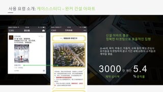 3000만 위안 5.4
%
사용 요령 소개: 케이스스터디 – 완커 건설 아파트
신설 아파트 홍보
정확한 타겟팅으로 효율적인 집행
25-40세, 육아, 부동산, 자동차, 교육 등의 핵심 관심사
유저들을 타겟팅하여 광고 기간 내에 15팀의 고객들과
계약을 맺음.
계약 성사액 클릭률
 