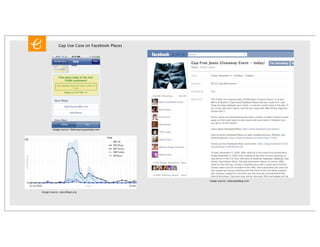 Gap Use Case on Facebook Places




                                               Source: ScoutLabs, 10/23/10 – 11/23/10, Query: Gap AND Facebook Places




        image source: thekrazycouponlady.com




                                                                      image source: cyberpopblog.com



image source: seocollege.org
 