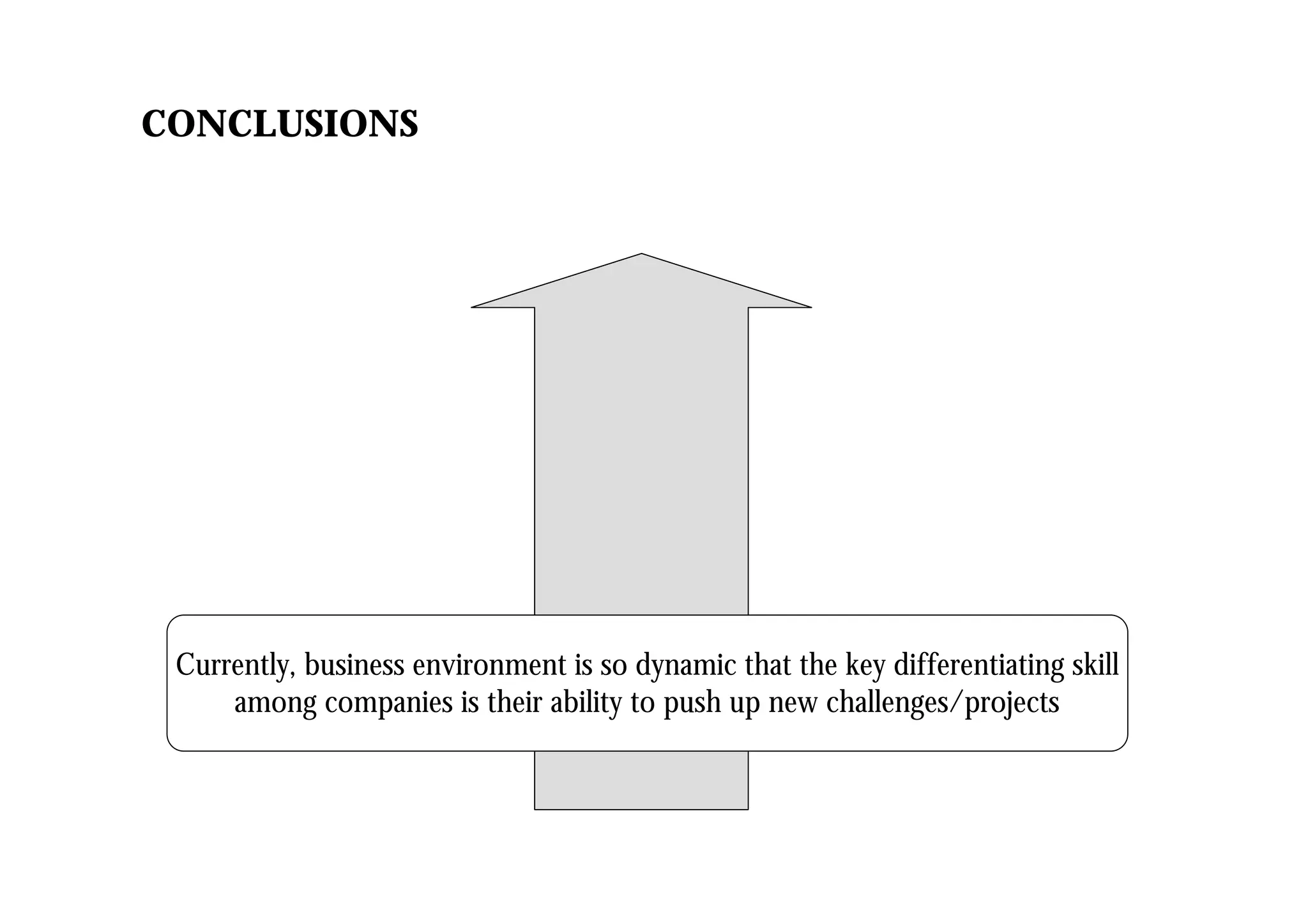CONCLUSIONS
Currently, business environment is so dynamic that the key differentiating skill
among companies is their ability to push up new challenges/projects
 