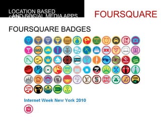 LOCATION BASED
 AND SOCIAL MEDIA APPS
SERVICES                 FOURSQUARE
FOURSQUARE BADGES
 
