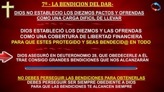 NO DEBES PERSEGUIR LAS BENDICIONES PARA OBTENERLAS
DEBES PERSEGUIR SER SIEMPRE OBEDIENTE A DIOS
PARA QUE LAS BENDICIONES TE ALCANCEN SIEMPRE
DIOS ESTABLECIÓ LOS DIEZMOS Y LAS OFRENDAS
COMO UNA COBERTURA DE LIBERTAD FINANCIERA
PARA QUE ESTES PROTEGIDO Y SEAS BENDECID@ EN TODO
DIOS NO ESTABLECIO LOS DIEZMOS PACTOS Y OFRENDAS
COMO UNA CARGA DIFICIL DE LLEVAR
DIOS ASEGURÓ EN DEUTERONOMIO 28, QUE OBEDECERLE A ÉL
TRAE CONSIGO GRANDES BENDICIONES QUE NOS ALCANZARÁN
 