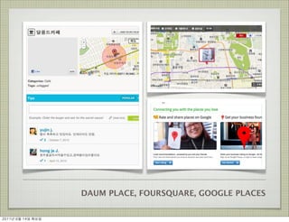 DAUM PLACE, FOURSQUARE, GOOGLE PLACES


2011년	 6월	 14일	 화요일
 