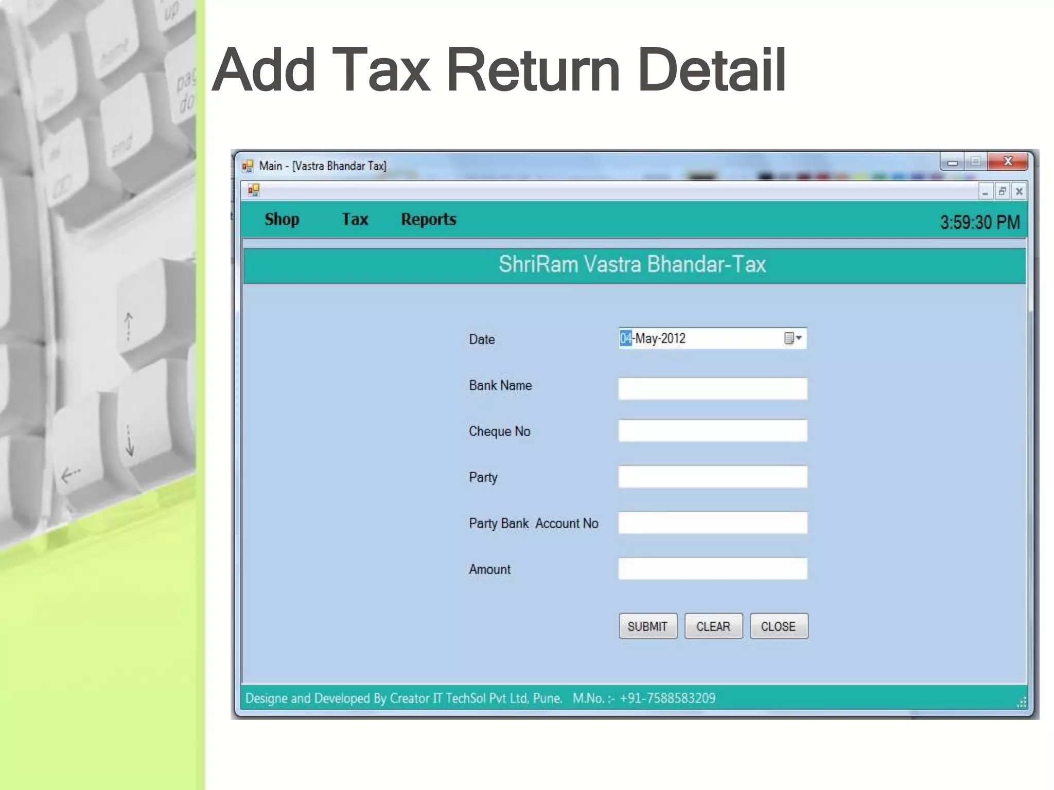 Add Tax Return Detail
 
