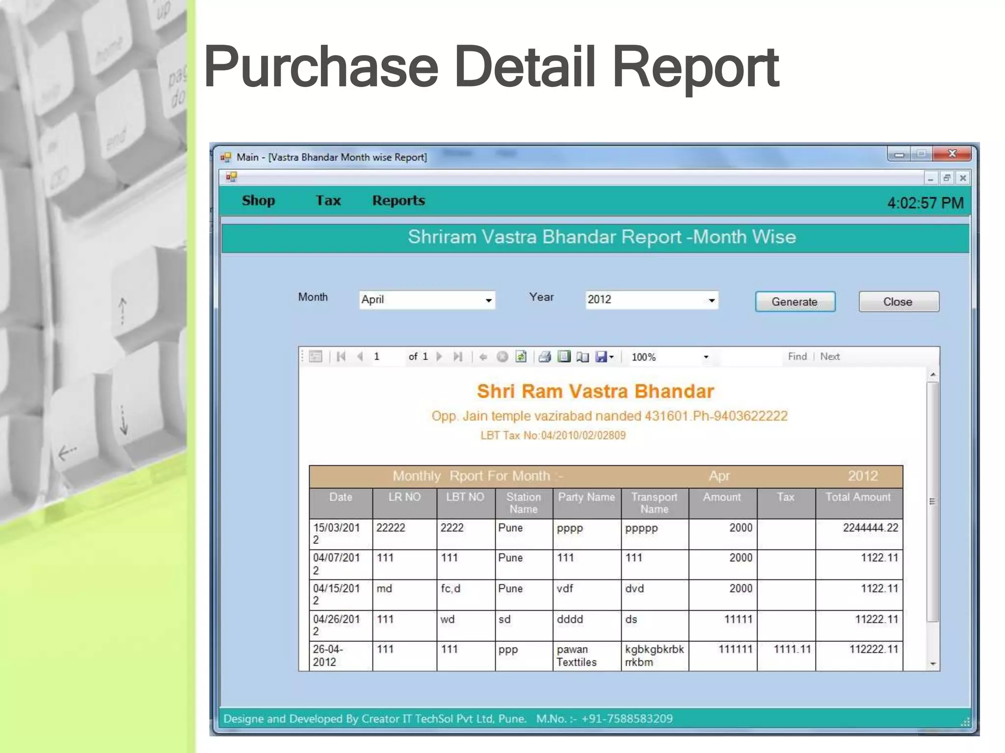 Purchase Detail Report
 