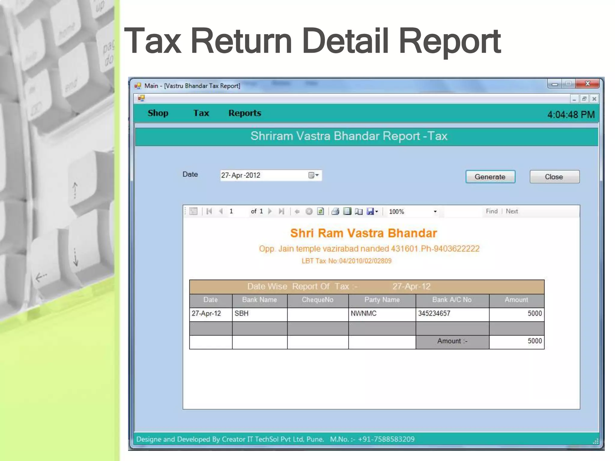 Tax Return Detail Report
 