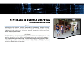 ATIVIDADES DE CULTURA CORPORAL
              PLURALIDADES ESPORTIVAS - DANÇA
 