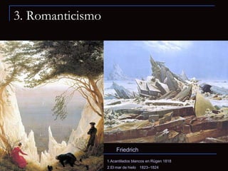 3. Romanticismo Friedrich 2.El mar de hielo    1823–1824   1.Acantilados blancos en Rügen 1818   