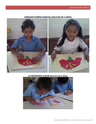 ÁLBUM DE BOTÁNICA.
ÁLBUM DE BOTÁNICA. | Red de Parvularia. Cabañas 2015
ARMANDO ROMPECABEZAS (SECCION DE 5 AÑOS)
ELABORANDO ALBUM (Sección de 6 años)
 