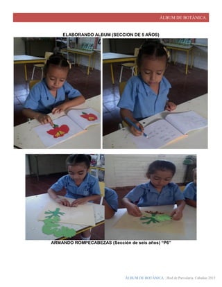 ÁLBUM DE BOTÁNICA.
ÁLBUM DE BOTÁNICA. | Red de Parvularia. Cabañas 2015
ELABORANDO ALBUM (SECCION DE 5 AÑOS)
ARMANDO ROMPECABEZAS (Sección de seis años) “P6”
 