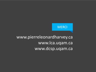 www.pierreleonardharvey.ca
www.lca.uqam.ca
www.dcsp.uqam.ca
MERCI
 