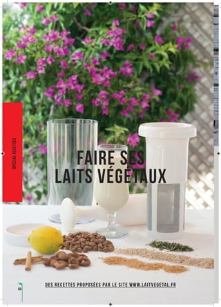 64
Des recettes proposées par le site www.laitvegetal.fr
FAIRE SES
LAITS VÉGÉTAUX
spécialrecettes
 