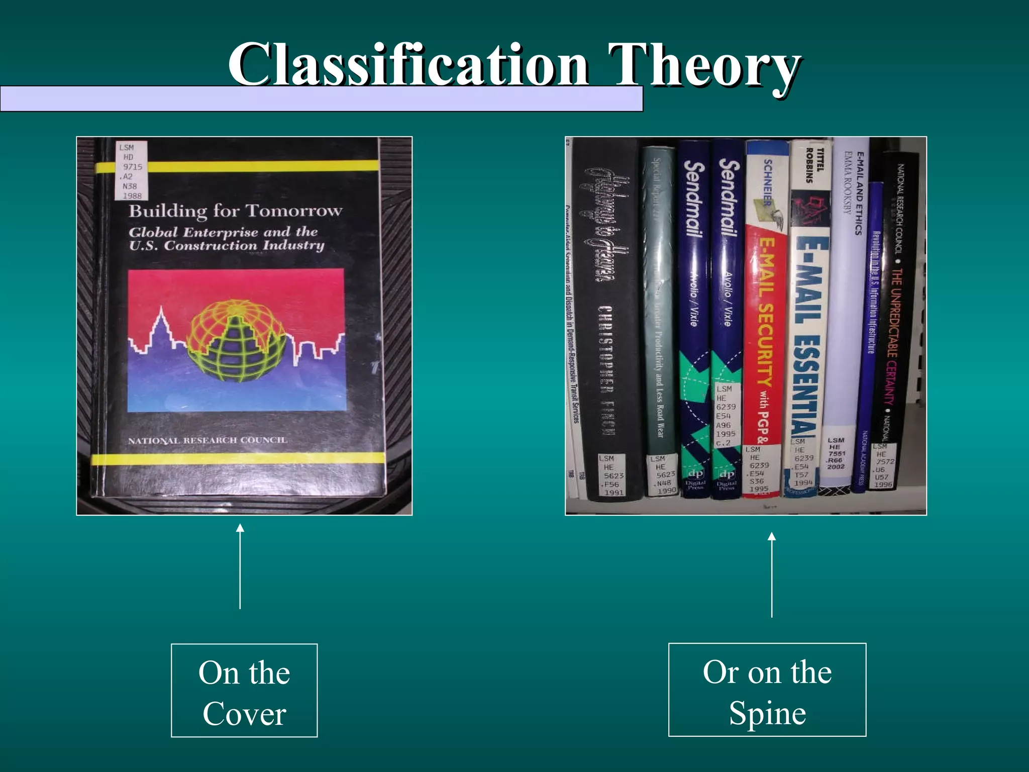 Classification Theory Or on the Spine On the Cover 