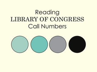 Reading  LIBRARY OF CONGRESS  Call Numbers 