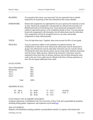 Queens College Academic Calendar Spring 2022 Lcd 116 The Structure Of English Words 2012 Fall Term (1) (Queens C…