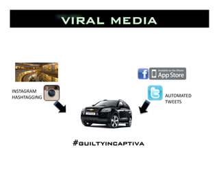 INSTAGRAM	
  	
  
HASHTAGGING	
   AUTOMATED	
  
TWEETS	
  	
  
#guiltyincaptiva 	
  
 