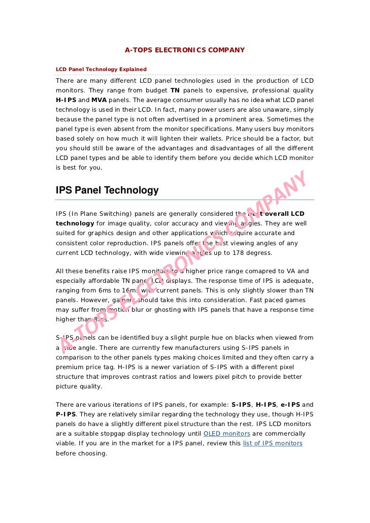 Expository Essay Thesis Statement Examples Atops Electronics Companylcd Panel Technology Explainedthere Are Many Different Lcd Panel Technologies Used In Essays On Science And Religion also Science Essays Topics Lcd Panel Technology Explained Essay Writing Examples For High School