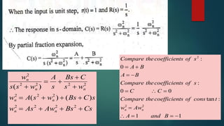 Cs
Bs
Aw
As
w
s
C
Bs
w
s
A
w
w
s
C
Bs
s
A
w
s
s
w
n
n
n
n
n
n
n













2
2
2
2
2
2
2
2
2
2
2
2
)
(
)
(
)
(
1
1
:
tan
0
0
:
0
:
2
2
2












B
and
A
Aw
w
t
cons
of
ts
coefficien
the
Compare
C
C
s
of
ts
coefficien
the
Compare
B
A
B
A
s
of
ts
coefficien
the
Compare
n
n
 