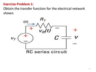 21
Exercise Problem 1:
Obtain the transfer function for the electrical network
shown.
 