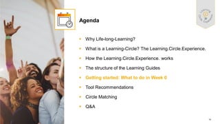 14
PUBLIC
© 2021 SAP SE or an SAP affiliate company. All rights reserved. ǀ
▪ Why Life-long-Learning?
▪ What is a Learning-Circle? The Learning.Circle.Experience.
▪ How the Learning.Circle.Experience. works
▪ The structure of the Learning Guides
▪ Getting started: What to do in Week 0
▪ Tool Recommendations
▪ Circle Matching
▪ Q&A
Agenda
 