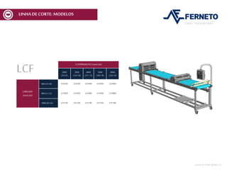 MESA DECORTEMCV: MODELOS
MCV COMPRIMENTO (mm)-(in)
2000
(783/4)
3000
(1181/8)
4000
(1571/2)
5000
(1967/8)
6000
(2361/4)
LARGURA
(mm)-(in)
600 (235/8) MCV620 MCV630 MCV640 MCV650 MCV660
800 (311/2) MCV820 MCV830 MCV840 MCV850 MCV860
1000 (393/8) MCV120 MCV130 MCV140 MCV150 MCV160
MESA DECORTEMCV | 3
 