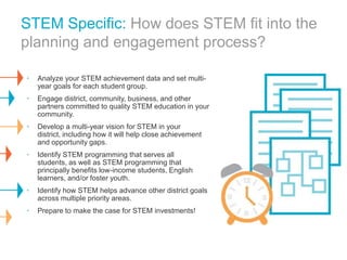 What can districts and communities do now?
Implement early, ongoing and meaningful
community engagement

2

Below are some ―best practices‖ that districts and communities
can deploy in the near term:
•

Determine timeline and format for community wide forums and/or
school site level forums

•

Begin creating materials to provide information on LCFF and the
LCAP and make them widely available

•

Talk about what is in the law and what is still being determined in a
way that is easily accessible to the public

•

Offer multiple forums at times and locations that are convenient for
all stakeholders

•

Provide translators and childcare at forums

 