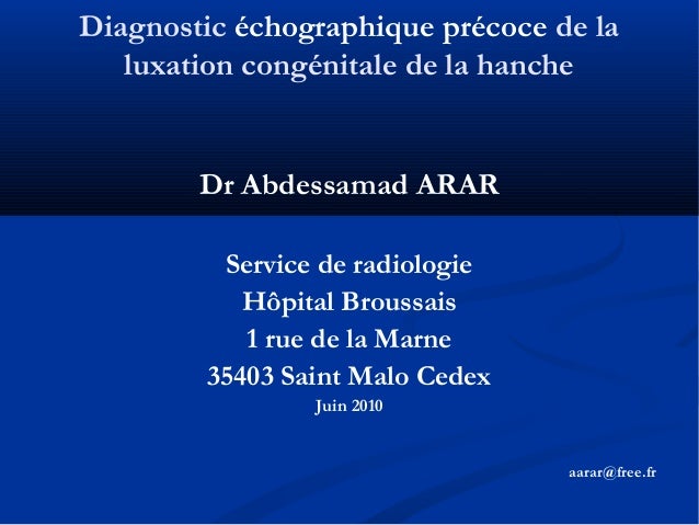 Diagnostic Echographique Precoce De La Luxation Congenitale De La Han