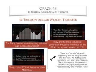 Crack #3
46 Trillion dollar Wealth Transfer
46 Trillion dollar Wealth Transfer
The Baby boomers are reaching retirement
ag...