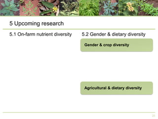 5 Upcoming research
5.1 On-farm nutrient diversity

5.2 Gender & dietary diversity

25

 
