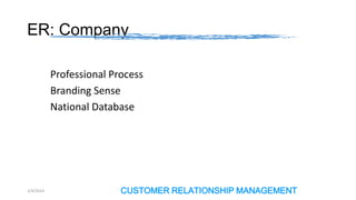 ER: Company
Professional Process
Branding Sense
National Database

2/4/2014

CUSTOMER RELATIONSHIP MANAGEMENT

 
