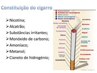 A cerveja: resulta da fermentação de cereais. A sua graduação varia entre 4 a 8 graus. A cerveja dita sem álcool é uma boa alternativa de consumo para pessoas não alcoólicas, e pode atingir um teor máximo de álcool de 0,5 graus.NicotinaA nicotina que se encontra nos cigarros que milhões de pessoas fumam por todo o mundo é, também ela, uma droga estimulante. 