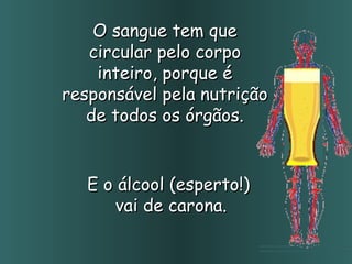O sangue tem que circular pelo corpo inteiro, porque é responsável pela nutrição de todos os órgãos. E o álcool (esperto!)  vai de carona. 