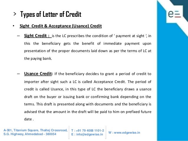 letter of credit lc presentation letter of credit at sight