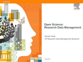 Open Science:
Research Data Management
April 2016
Wouter Haak
VP Research Data Management Solutions
 