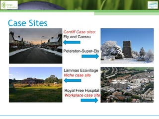 Case Sites
Cardiff Case sites:
Ely and Caerau
Peterston-Super-Ely
Lammas Ecovillage
Niche case site
Royal Free Hospital
Wo...