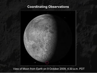Coordinating Observations




View of Moon from Earth on 9 October 2009, 4:30 a.m. PDT
 