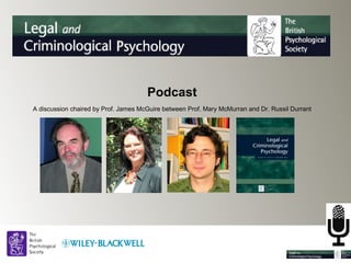 Podcast  A discussion chaired by Prof. James McGuire between Prof. Mary McMurran and Dr. Russil Durrant  