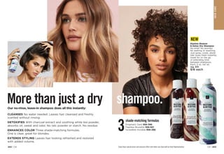 C8 | 203
202 | C8
Our no-rinse, leave-in shampoo does all this instantly:
CLEANSES No water needed. Leaves hair cleansed and freshly
scented without rinsing.
DETOXIFIES With charcoal extract and soothing white tea powder,
absorbs oil, sweat and odor. No talc powder or starch. No residue.
ENHANCES COLOR Three shade-matching formulas.
One is clear, great for blondes.
EXTENDS STYLING Leaves hair looking refreshed and restored
with added volume.
Enjoy these special prices and exclusive offers only when you shop with an Avon Representative.
More than just a dry shampoo.
Elastine Restore
 Detox Dry Shampoo
No time? No worries!
No wetting or resetting.
Just spray, comb…done!
Hair looks fresh instantly.
Great for on the go
or extending time
between shampoos.
Each, 5 oz. net wt.
reg. $19
$16 each
NEW
shade-matching formulas
Enigmatic Dark 956-396
Fearless Brunette 
956-821
Incredible Invisible 956-286
3
HA
IR
CA
RE
 