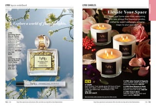 C8 | 115
114 | C8 Enjoy these special prices and exclusive offers only when you shop with an Avon Representative.
v LYRD Juicy Currant  Magnolia
Juicy currant, sweet rhubarb and
blooming magnolia. 
908-187
v LYRD Rose Blossom  Musk
Pink peony, sophisticated rose
blossom and soft musk. 
908-191
v LYRD Violet  Birch
Delicate violet, crisp birch and
warm vanilla. 
908-210
Never leave burning candles unattended. Keep away from children and pets.
v Candle
Each 3-wick, 11 oz. candle gives 30 hours of burn
time. 41
⁄4 diam. x 31
⁄8 H. Glass jar, paper dust
cover, soy blend wax. Assembled in USA.
reg. $25
$19.99 each
Elevate Your Space
Make your home even more welcoming
with new unique fine fragrance candles,
crafted by expert perfumers, bringing
magic to your everyday.
NEW
F
RA
GRA
NC
E
LYRD CANDLES
Enjoy these special prices and exclusive offers only when you shop with an Avon Representative.
LYRD layers redefined
Explore a world of floral delights.
LYRD
Sparkling Neroli
Eau de Parfum
Travel Spray
.3 fl. oz.

320-454
reg. $19
$15.50
LYRD
Sparkling Neroli
Eau de Parfum
fresh  vibrant
Experience the
crisp and vibrant
freshness of
sparkling neroli,
blended with
uplifting bergamot
and warm musk.
1.7 fl. oz. 
483-546
reg. $36
$29
 