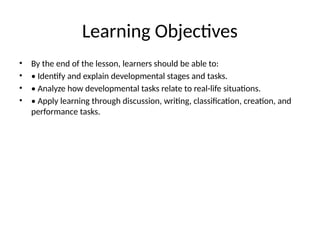 Learning And Development Tasks Understanding Developmental Stages and Tasks from Late Adolescence to ...
