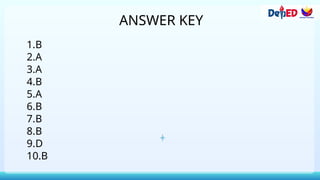 ANSWER KEY
1.B
2.A
3.A
4.B
5.A
6.B
7.B
8.B
9.D
10.B
 