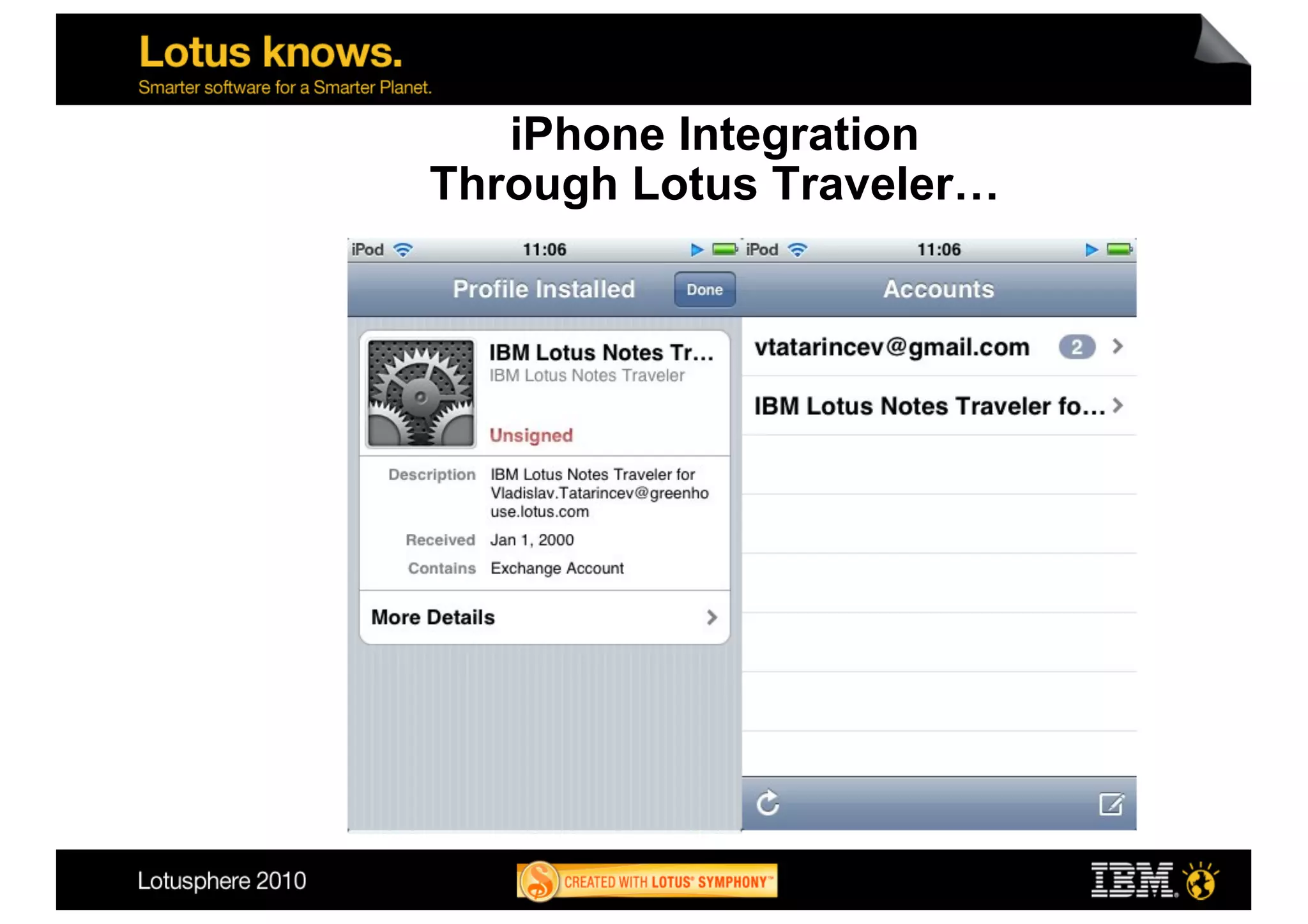 iPhone Integration
Through Lotus Traveler…
 