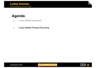 Agenda
    Lotus Mobile Approach


    Lotus Mobile Product Roundup




          7
 