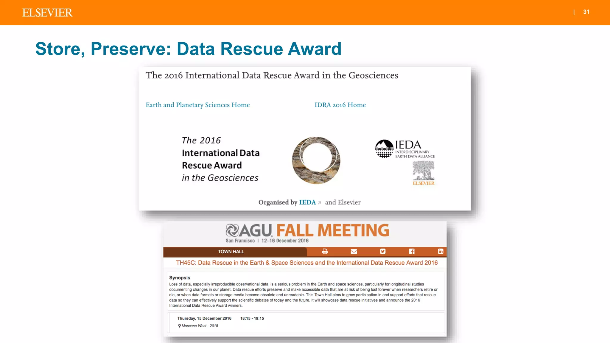 | 31
Store, Preserve: Data Rescue Award
 