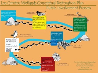 April 18th
, 2013
Aquarium of the Pacific
Goal: Initiate
development
of Concepts
Goal: Review
Conceptual
Restoration
Alternatives
Goal:
Review Final 3
Alternatives
 