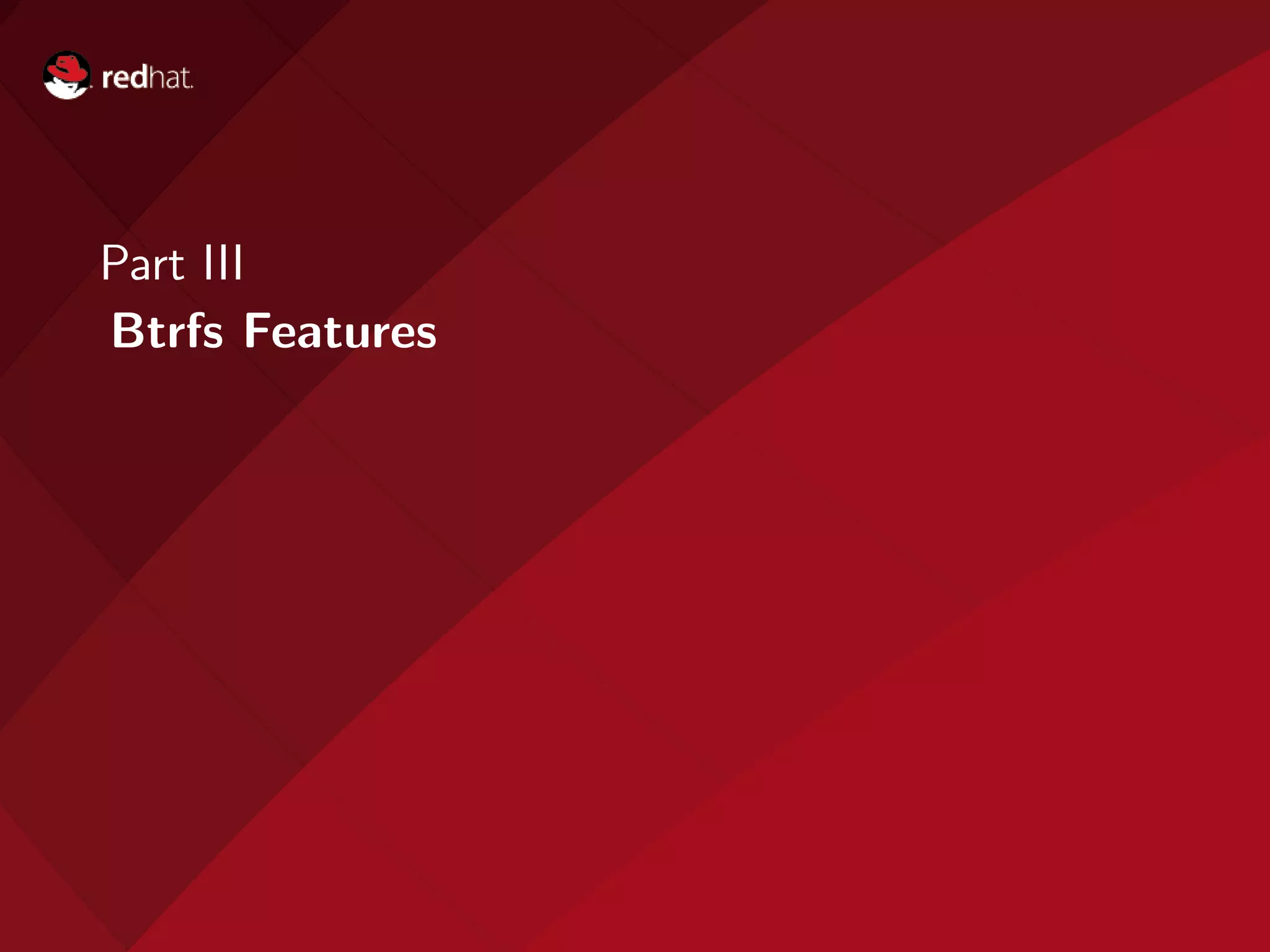 Part III
Btrfs Features
 