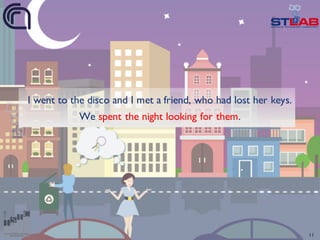 I went to the disco and I met a friend, who had lost her keys.
We spent the night looking for them.
11
 